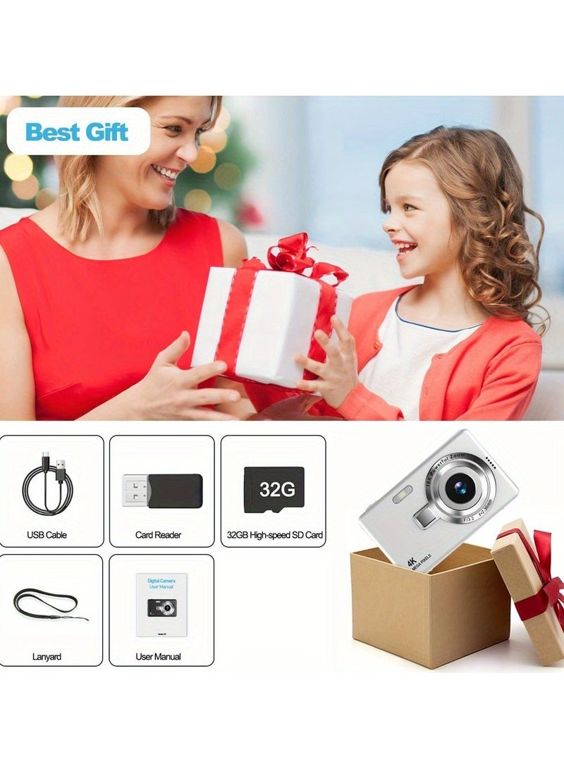 general Portable CCD digital camera for campus use, featuring 4K ultra-high-definition pixels and 16x powerful zoom, a 2.8-inch LCD screen, suitable for teenagers, electronic image stabilization, low Selfie delay, long battery life, and comes with a 32GB memory card/card reader. - Image 5